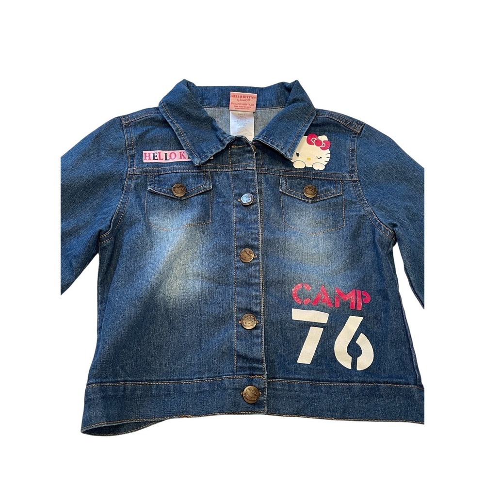 Hello Kitty Sanrio‎ Girls Medium 7/8 Denim Sparkly Monogram Jean Jacket Buttons